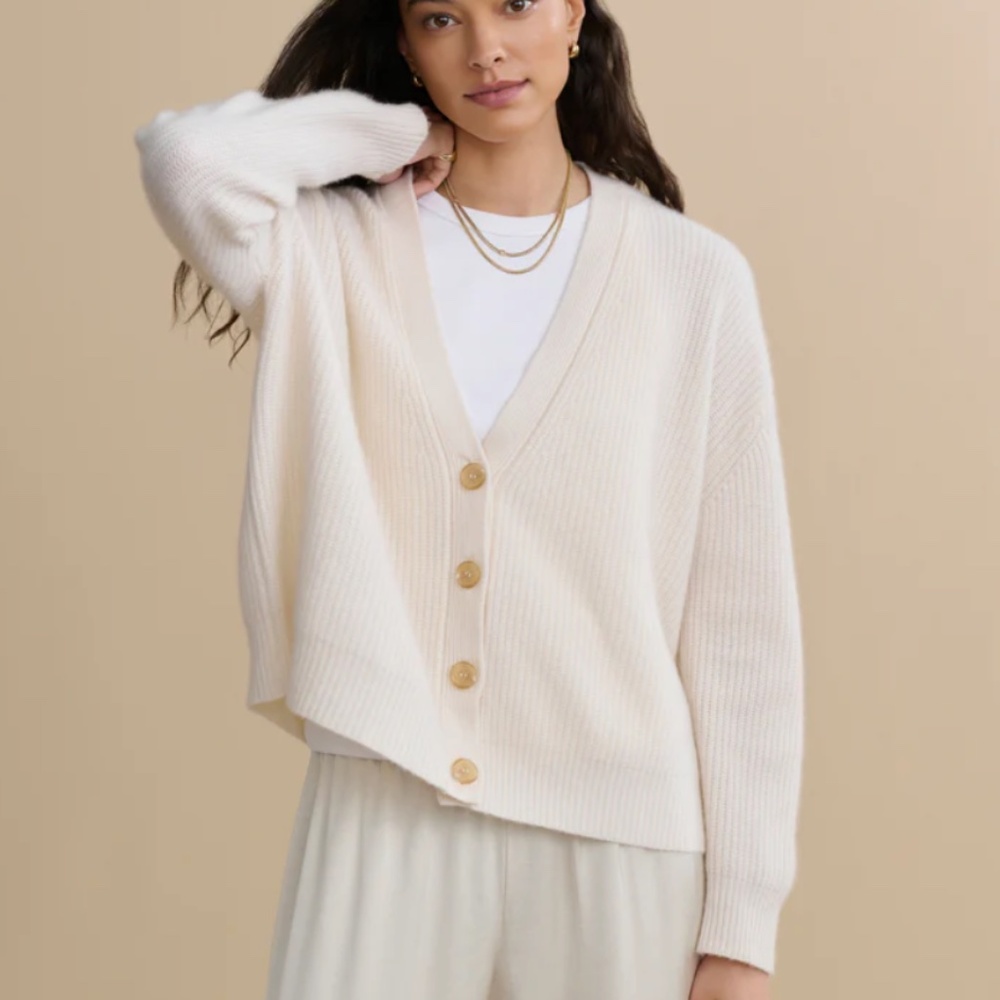 $475 Jenni Kayne Cropped Cashmere Cocoon in Ivory - Size M